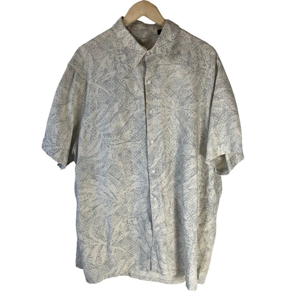 Tasso Elba Island Cream/Grey Silk/Linen Blend Shirt Sz XXL‎